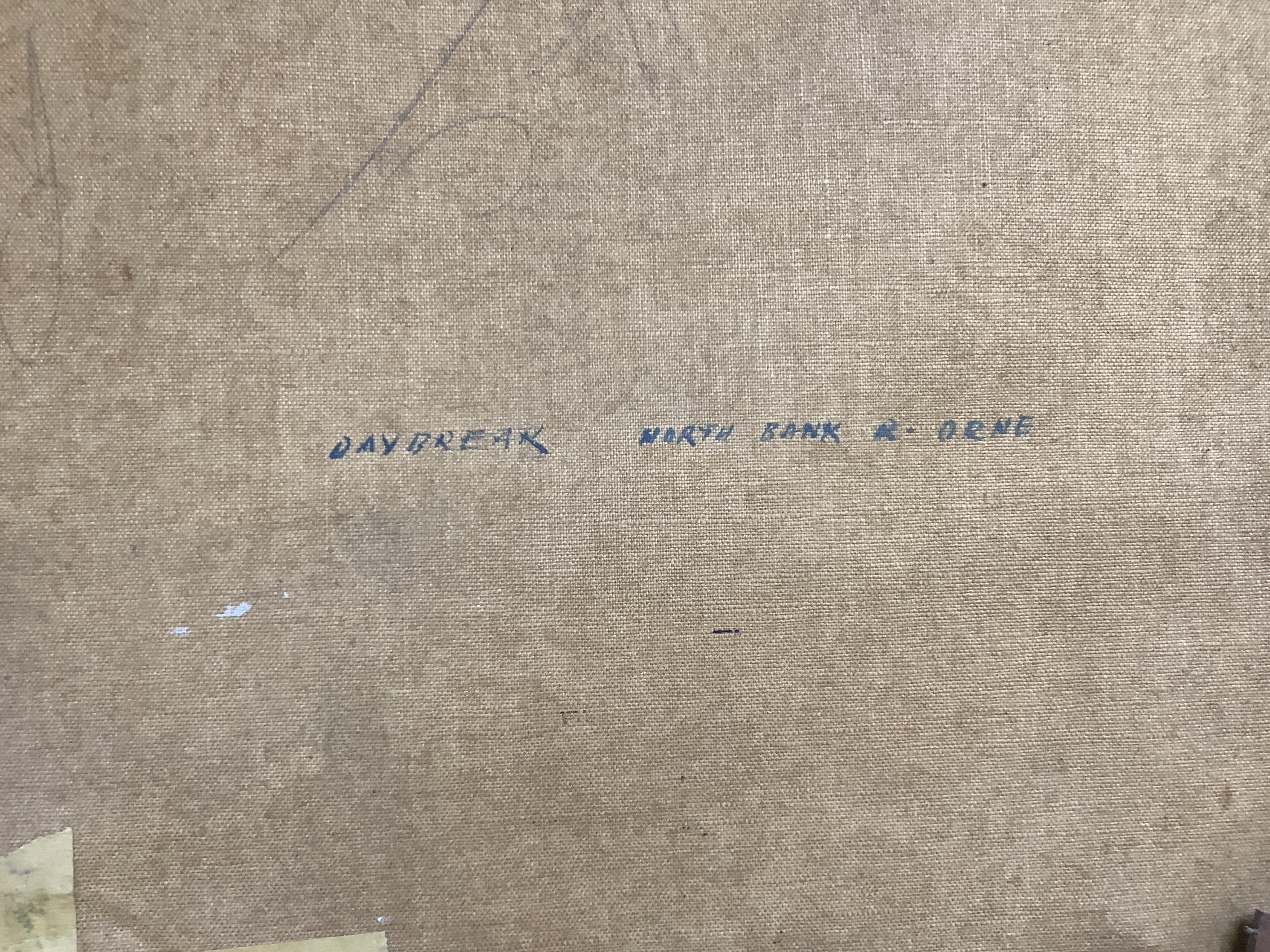Frank Wootton (1911-1998), military interest oil on canvas, ‘Day Break’, signed, War Artists Comittee label verso, 59 x 75cm. Condition - rip to sky area of the canvas